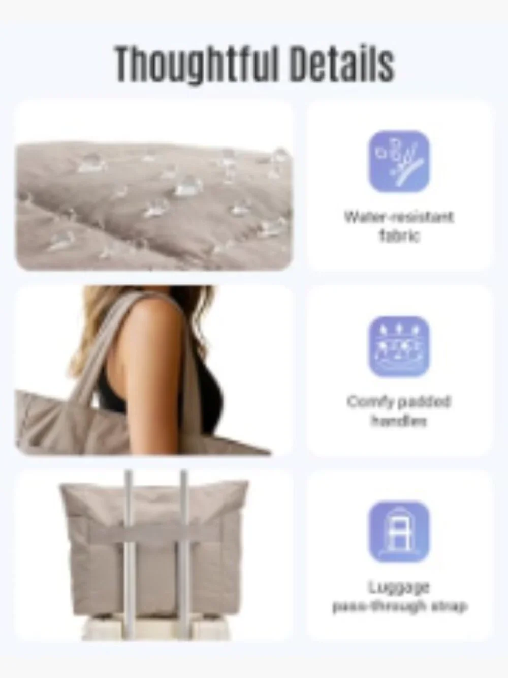 Lightweight Quilted Tote Bag Set with Laptop Compartment Travel Shoulder